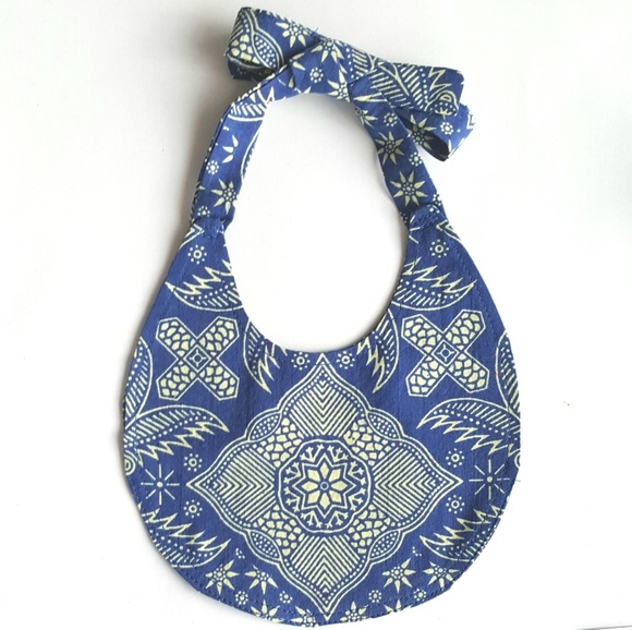 African Infant Bib Cotton Wax Print Blue Yellow - Picture 1 of 5